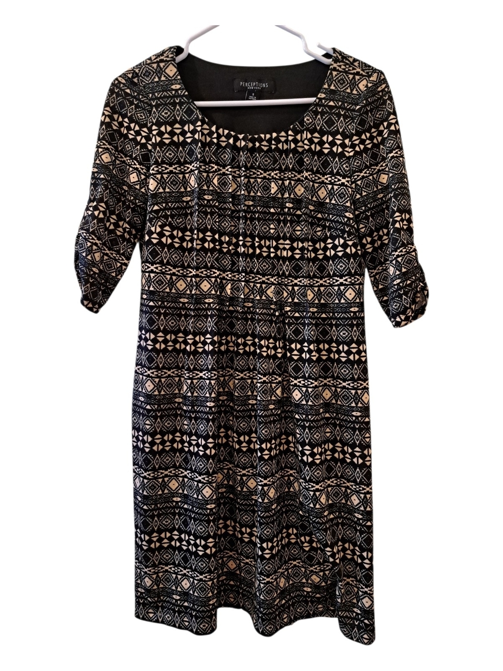 Perceptions Mini Dress Black and Tan Geometric size S